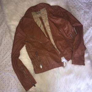 Faux leather jacket with cutouts